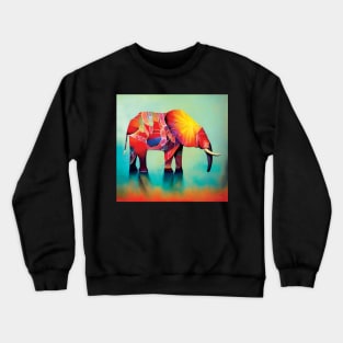 Elephant Art in Bold Blue, Yellow and Red Crewneck Sweatshirt